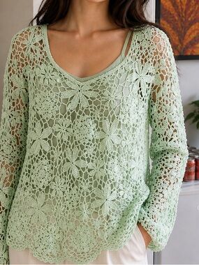 NWOT Together Mint Green Floral Lace Blouse